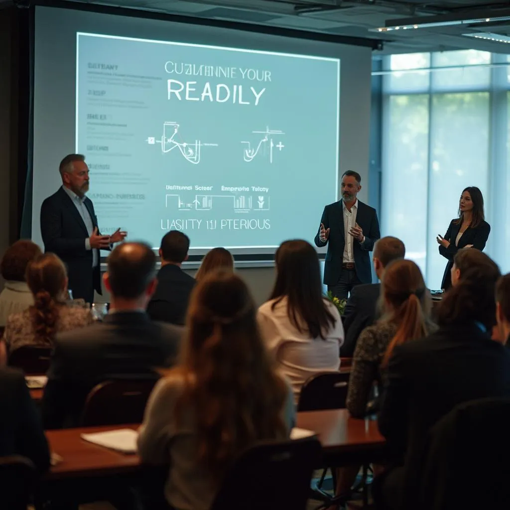 Leadership team presenting at industry conference
